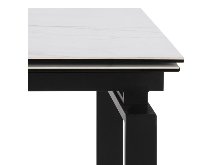 Stół rozkładany biały ceramiczny blat z marmurowym wzorem czarne metalowe nogi 120-200x85 cm Ceramika Szkło Styl Industrialny