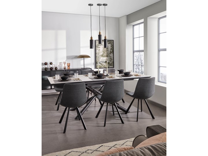 Stół rozkładany Theone 160 (210) x 90 cm porcelanowy nogi ze stali wykończenie czarne Szkło Ceramika Płyta MDF Kolor Biały