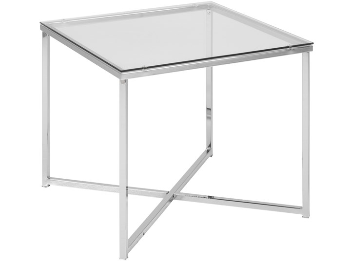 Stolik kawowy kwadrat metalowy srebrny blat szkalny 50x50 cm