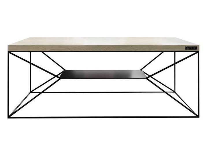 Stolik kawowy FARO z półką do salonu DREWNIANY metalowy Wysokość 45 cm Marmur Płyta MDF Beton Drewno Styl Industrialny