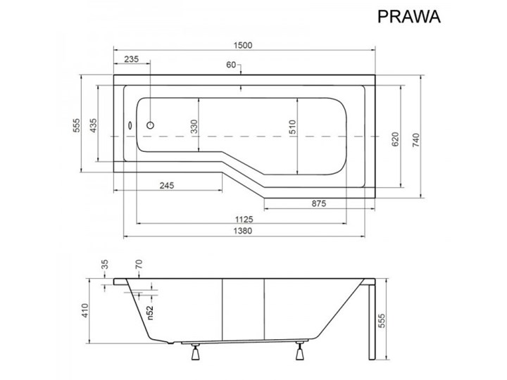 Besco Integra kabino-wanna 150x75 cm prawa z parawanem 2-skrzydłowym WAI-150-PP2 Akryl Kategoria Wanny Kolor Srebrny