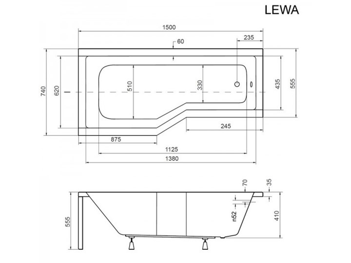 Besco Integra wanna asymetryczna lewa 150x75 cm biała WAI-150-PL Akryl Asymetryczne Kolor Biały Kategoria Wanny