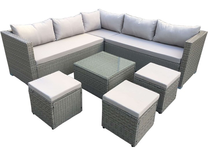 TECHNORATTANOWE MEBLE OGRODOWE ZESTAW 8 OSOBOWY - NEW YORK (1162S) - JASNY POPIEL MOULD Zestawy wypoczynkowe Zawartość zestawu Sofa Zawartość zestawu Puf