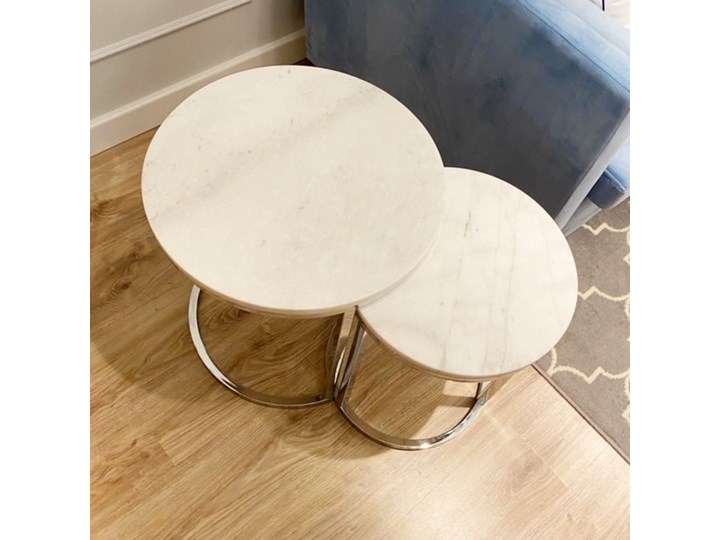 STOLIKI ZESTAW RAMA METALOWA SREBRNA BLAT MARMUR PORTO PRIMAVERA Wysokość 55 cm Wysokość 50 cm Zestaw stolików Wysokość 40 cm Styl Minimalistyczny Styl Nowoczesny