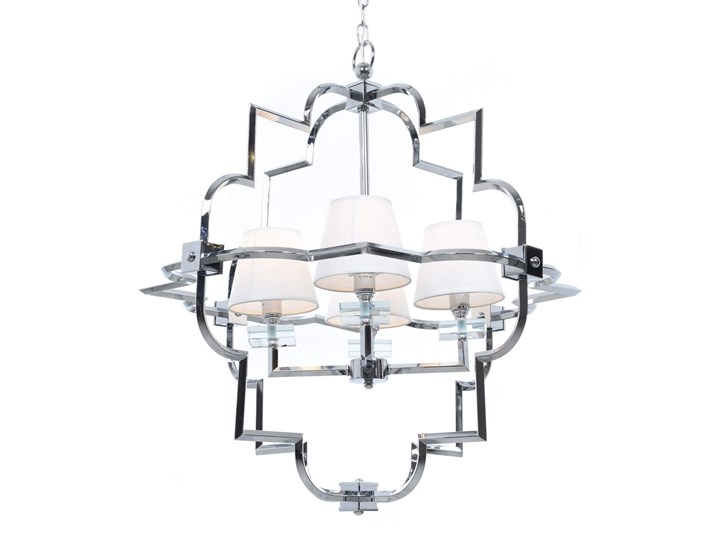 LAMPA WISZĄCA NOWOCZESNA BIAŁO-CHROMOWANA BALTIMORE W4 Szkło Lampa z kryształkami Kryształ Lampa z abażurem Metal Lampa z kloszem Kolor Biały