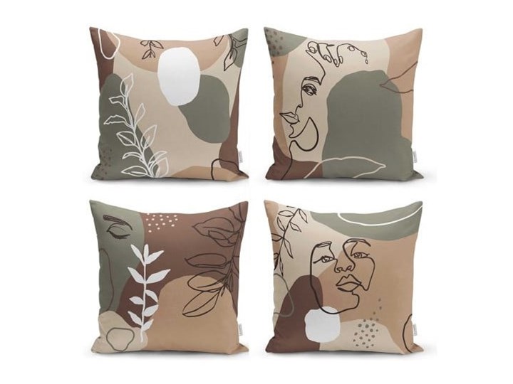 Zestaw 4 poszewek na poduszki Minimalist Cushion Covers Drawing Face, 45x45 cm Poszewka dekoracyjna Bawełna Poliester Pomieszczenie Salon