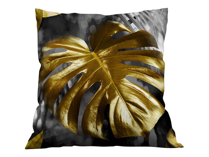 Poszewka dekoracyjna ZŁOTE LIŚCIE MONSTERA 3D CZARNE -OXF Pomieszczenie Pokój przedszkolaka 40x40 cm Len Kwadratowe 45x45 cm Poliester Kategoria Poduszki i poszewki dekoracyjne