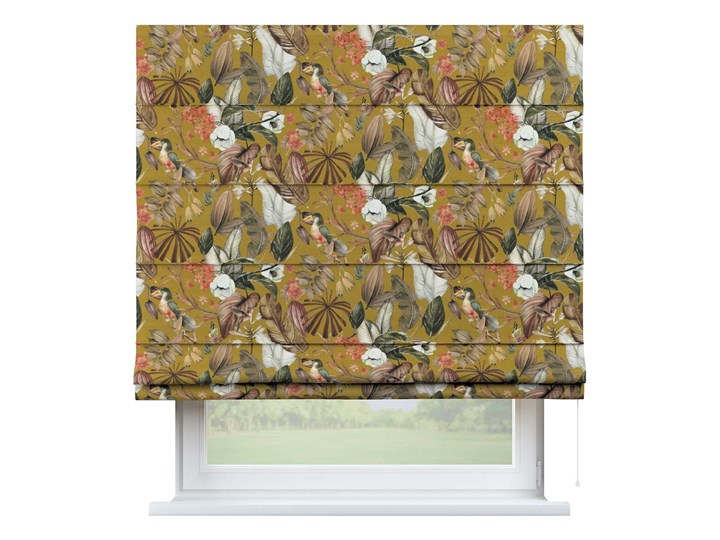 Roleta rzymska Capri, kwiaty na musztardowym tle, szer.80 x dł.170 cm, Abigail
