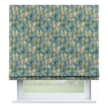 Roleta rzymska Capri, zielone, beżowe liście na niebiesko-zielonym tle, szer.80 x dł.170 cm, Abigail
