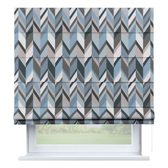 Roleta rzymska Capri, geometryczny wzór w niebiesko-beżowej kolorystyce, szer.80 x dł.170 cm, Vintage 70's