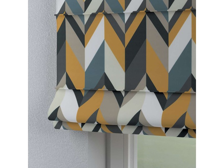Roleta rzymska Capri, geometryczne wzory w żółto-niebiesko-bezowej kolorystyce, szer.80 × dł.170 cm, Vintage 70's Wzór Z nadrukiem Kolor Pomarańczowy