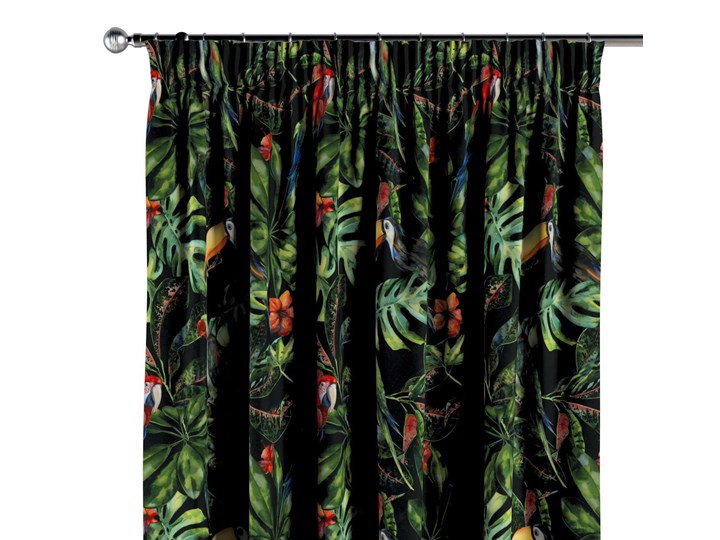 Zasłona na taśmie marszczącej 1 szt., papugi i tukany na czarnym tle, 1szt 130 × 260 cm, Velvet 130x260 cm Zasłona prześwitująca Poliester Mocowanie Taśma