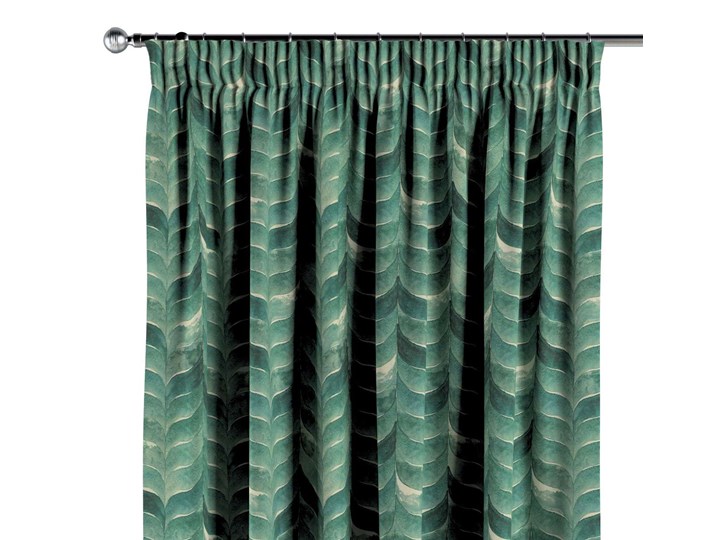 Zasłona na taśmie marszczącej 1 szt., szmaragdowo-zielony wzór na lnianym tle, 1szt 130 × 260 cm, Abigail Zasłona zaciemniająca Pomieszczenie Jadalnia Len 130x260 cm Bawełna Mocowanie Taśma