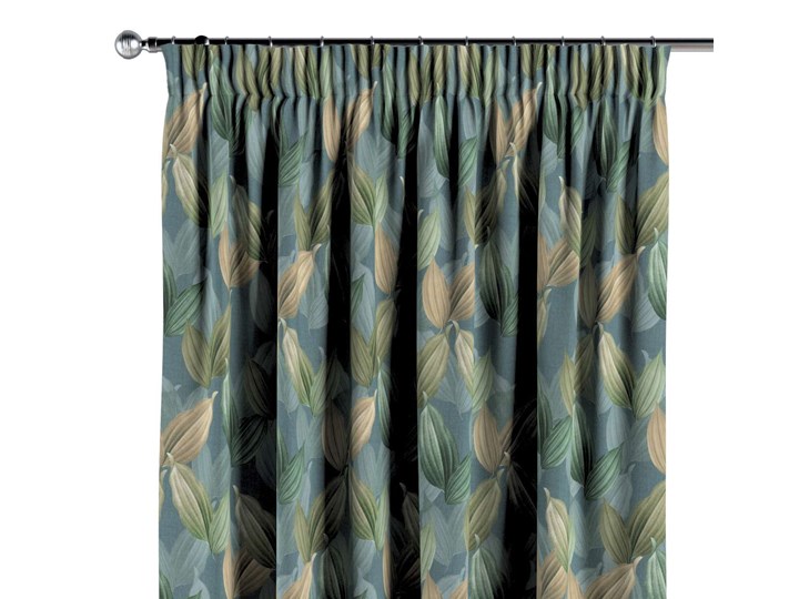 Zasłona na taśmie marszczącej 1 szt., zielone, beżowe liście na niebiesko-zielonym tle, 1szt 130 × 260 cm, Abigail Zasłona zaciemniająca Pomieszczenie Salon Bawełna 130x260 cm Pomieszczenie Sypialnia