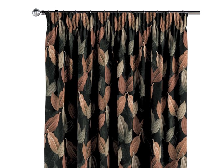 Zasłona na taśmie marszczącej 1 szt., brzoskwiniowo-brązowe liście na czarnym tle, 1szt 130 × 260 cm, Abigail 130x260 cm Bawełna Zasłona zaciemniająca Typ Zasłony gotowe Pomieszczenie Jadalnia