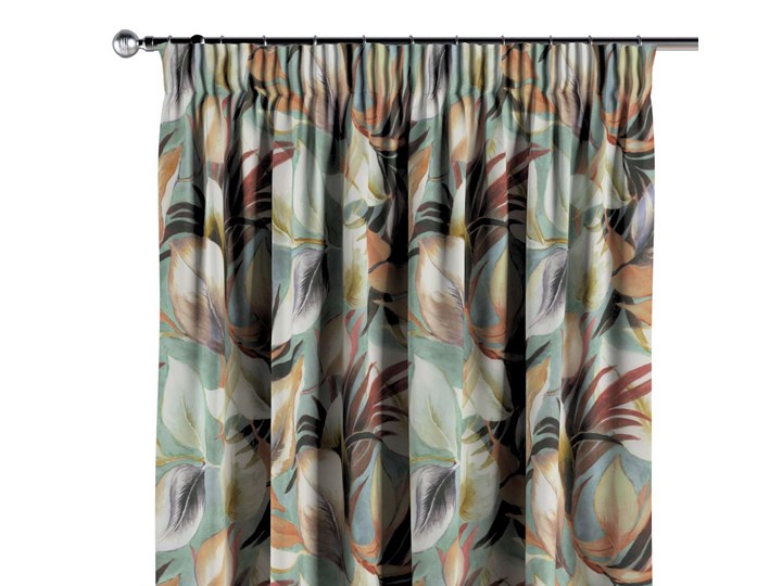 Zasłona na taśmie marszczącej 1 szt., pomarańczowo-bordowo-zółte liście na miętowym tle, 1szt 130 × 260 cm, Abigail 130x260 cm Bawełna Kolor Szary