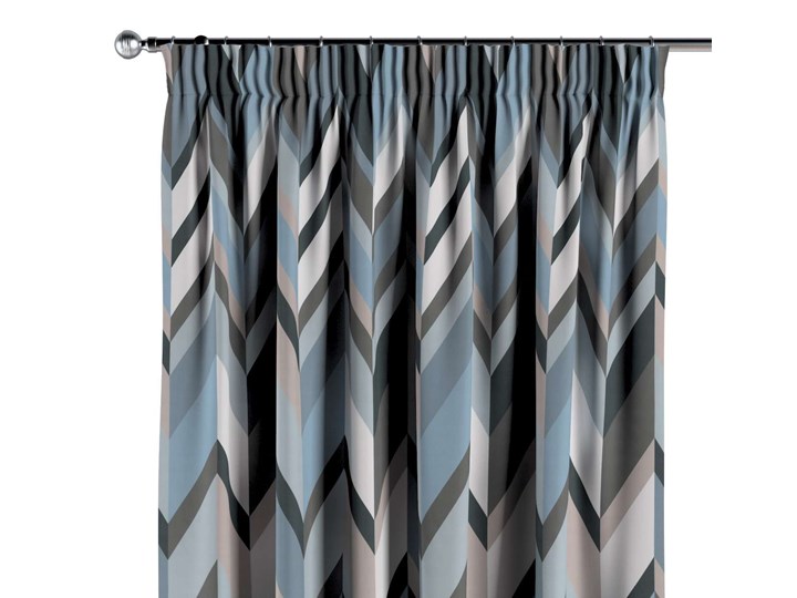 Zasłona na taśmie marszczącej 1 szt., geometryczny wzór w niebiesko-beżowej kolorystyce, 1szt 130 × 260 cm, Vintage 70's Poliester Bawełna 130x260 cm Kolor
