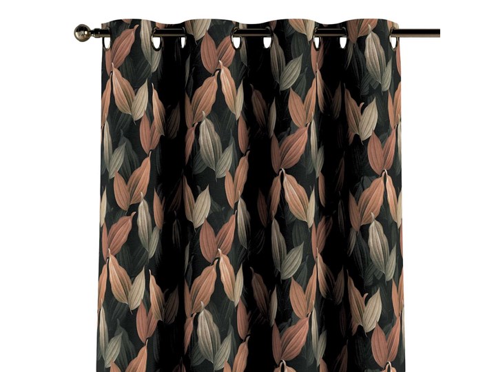 Zasłona na kółkach 1 szt., brzoskwiniowo-brązowe liście na czarnym tle, 1szt 130 × 260 cm, Abigail Bawełna 130x260 cm Zasłona zaciemniająca Pomieszczenie Jadalnia