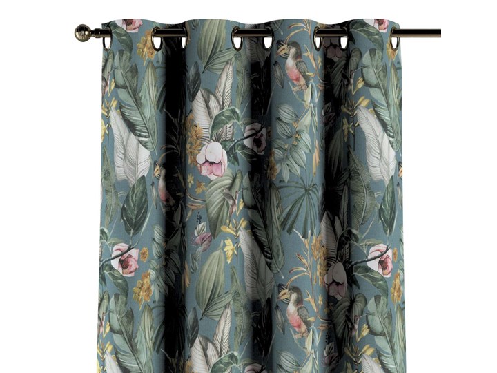 Zasłona na kółkach 1 szt., kwiaty na zielono-niebieskim tle, 1szt 130 × 260 cm, Abigail 130x260 cm Bawełna Mocowanie Taśma Zasłona zaciemniająca Pomieszczenie Salon