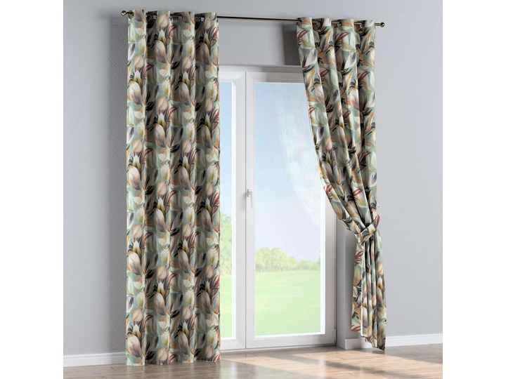 Zasłona na kółkach 1 szt., pomarańczowo-bordowo-zółte liście na miętowym tle, 1szt 130 × 260 cm, Abigail Bawełna Mocowanie Taśma 130x260 cm Kategoria Zasłony