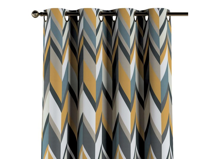Zasłona na kółkach 1 szt., geometryczne wzory w żółto-niebiesko-bezowej kolorystyce, 1szt 130 × 260 cm, Vintage 70's Poliester Bawełna 130x260 cm Kolor Wielokolorowy
