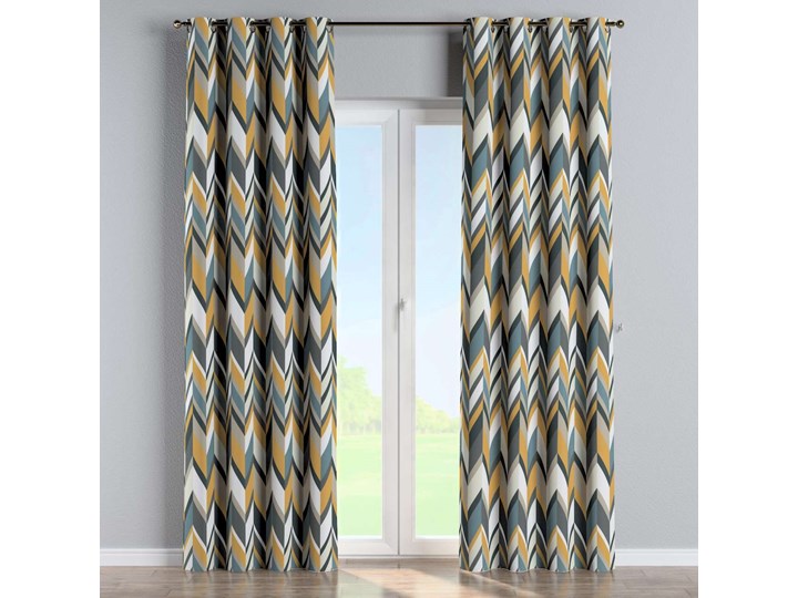 Zasłona na kółkach 1 szt., geometryczne wzory w żółto-niebiesko-bezowej kolorystyce, 1szt 130 × 260 cm, Vintage 70's Poliester 130x260 cm Bawełna Pomieszczenie Jadalnia