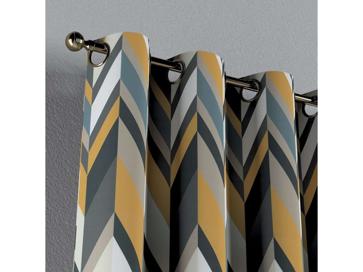 Zasłona na kółkach 1 szt., geometryczne wzory w żółto-niebiesko-bezowej kolorystyce, 1szt 130 × 260 cm, Vintage 70's Bawełna 130x260 cm Poliester Pomieszczenie Salon Kategoria Zasłony