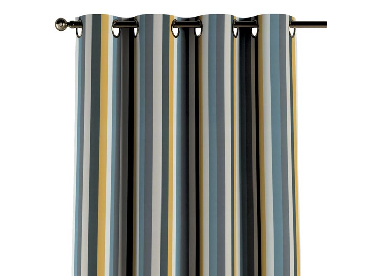 Zasłona na kółkach 1 szt., kolorowe pasy w niebiesko-żółto-szarej kolorystyce, 1szt 130 × 260 cm, Vintage 70's Pomieszczenie Salon Bawełna Poliester 130x260 cm Kategoria Zasłony