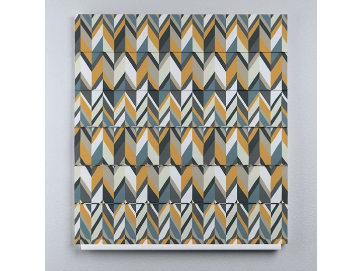 Roleta rzymska Duo, geometryczne wzory w żółto-niebiesko-bezowej kolorystyce, szer.130 × dł.170 cm, Vintage 70's Roleta woalowa Typ Roleta transparentna
