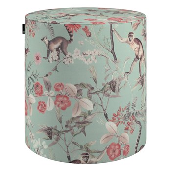 Puf Barrel, egzotyczne rośliny i lemury na miętowym tle, ø40, wys. 40 cm, Tropical Island