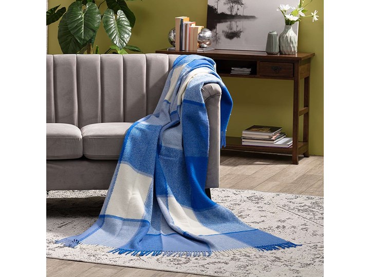 Pled Zelandia 140x200cm blue check, 140 x 200 cm Wełna 140x200 cm Kolor