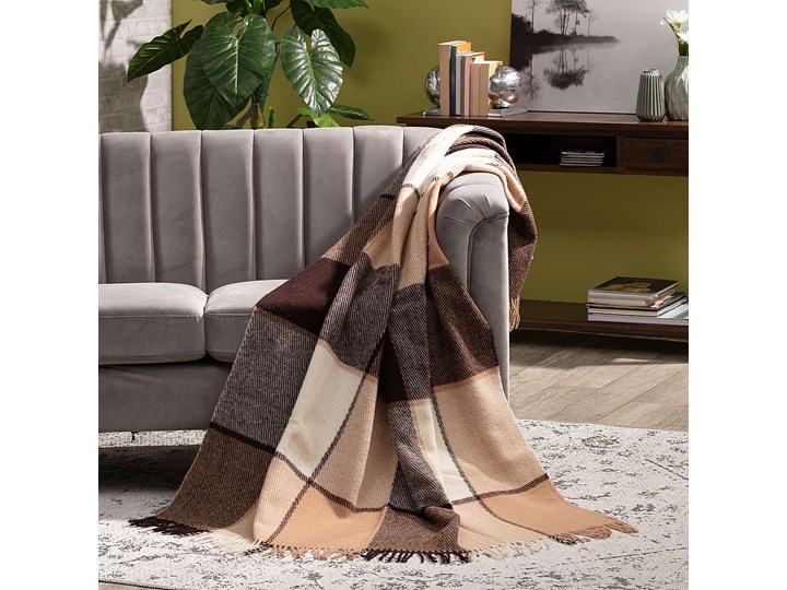 Pled Zelandia 140x200cm terra check, 140 x 200 cm 140x200 cm Wełna Wzór W kratkę