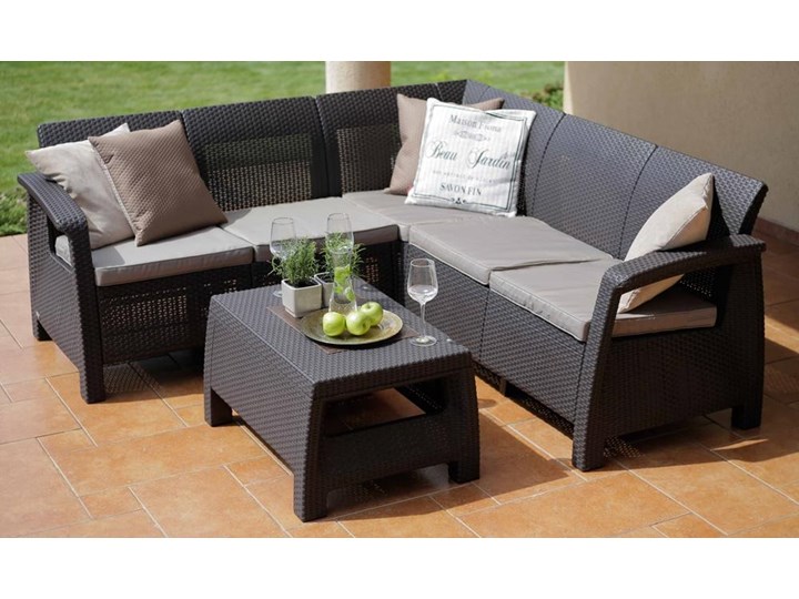 Corfu Meblobranie Relax Set grafitowy - Nowoczesny narożnik ogrodowy Kategoria Zestawy mebli ogrodowych Zestawy wypoczynkowe Zestawy kawowe Tworzywo sztuczne Kolor Szary