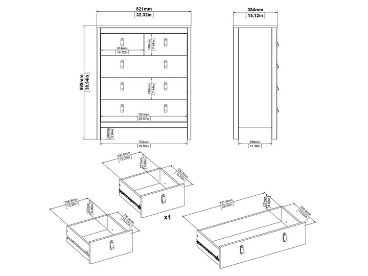 Funkcjonalna komoda pokojowa z szufladami Madrid 3+2 biały mat Wysokość 99 cm Styl Prowansalski Płyta MDF Głębokość 39 cm Szerokość 82 cm Kategoria Komody