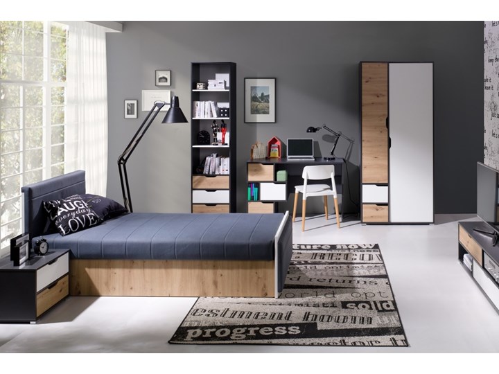 SELSEY Łóżko Caspe grafitowe Płyta MDF Rozmiar materaca 90x200 cm Tkanina Kategoria Łóżka dla dzieci