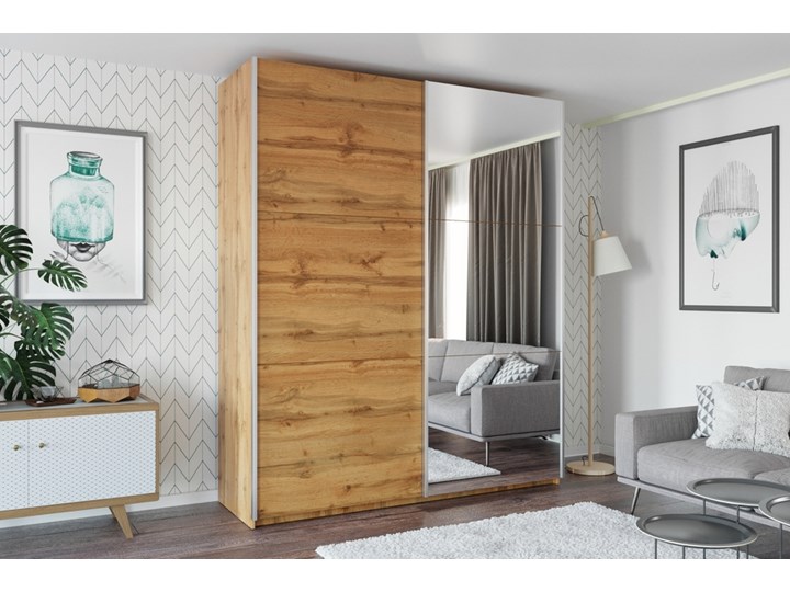 SELSEY Szafa Rella 200 cm przesuwna z lustrem Płyta laminowana Rodzaj drzwi Przesuwne Metal Drewno Płyta MDF Tworzywo sztuczne Kategoria Szafy do garderoby