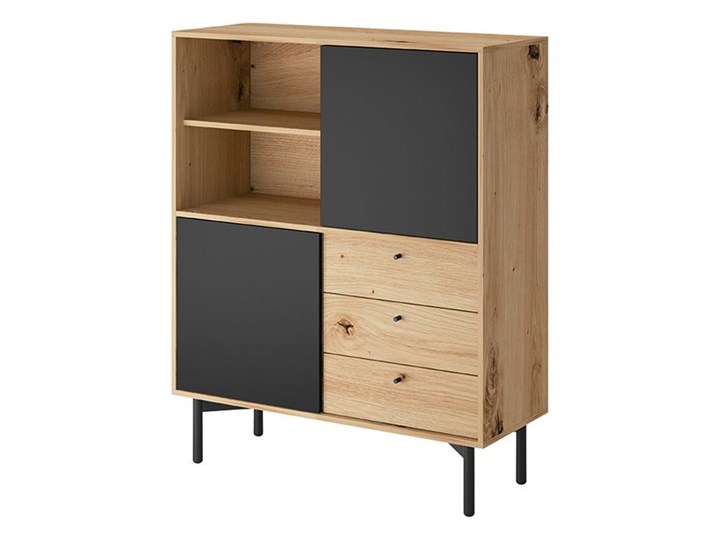 Bettso LAVA - Regał FR102 / Dąb artisan + Czarny perlisty Z szafkami i szufladami Szerokość 102 cm Szerokość 60 cm Drewno Głębokość 41 cm Styl Minimalistyczny Szerokość 126 cm Wysokość 126 cm Kategoria Komody