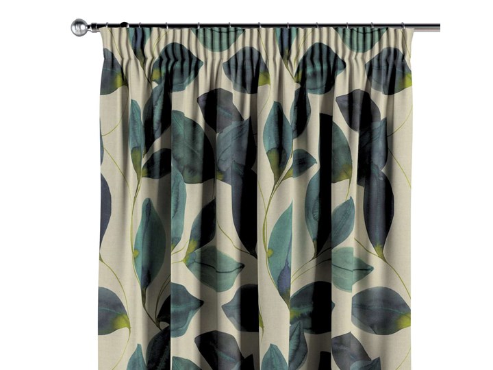 Zasłona na taśmie marszczącej 1 szt., liście w kolorze szmaragdowej zieleni z fioletem na lnianym tle, 1szt 130 × 260 cm, Abigail 130x260 cm Bawełna Kategoria Zasłony