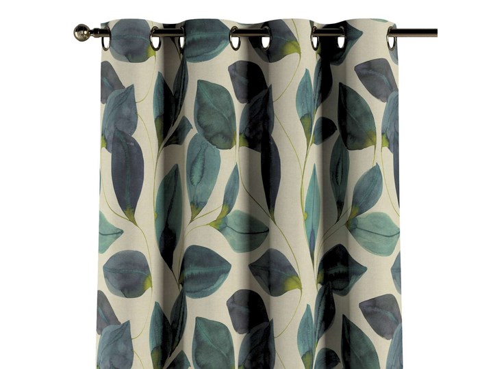 Zasłona na kółkach 1 szt., liście w kolorze szmaragdowej zieleni z fioletem na lnianym tle, 1szt 130 × 260 cm, Abigail 130x260 cm Bawełna Mocowanie Taśma Kategoria Zasłony