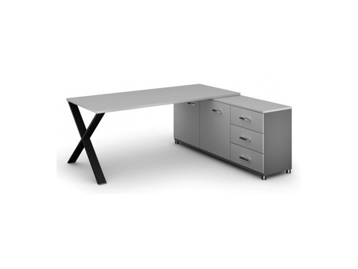 Biurowy stół roboczy ALFA X z szafką po prawej, blat 1800 x 800 mm, wzór szary Głębokość 140 cm Szerokość 180 cm Szerokość 140 cm Głębokość 180 cm Płyta MDF Głębokość 80 cm Biurko tradycyjne Głębokość 68 cm Styl Industrialny