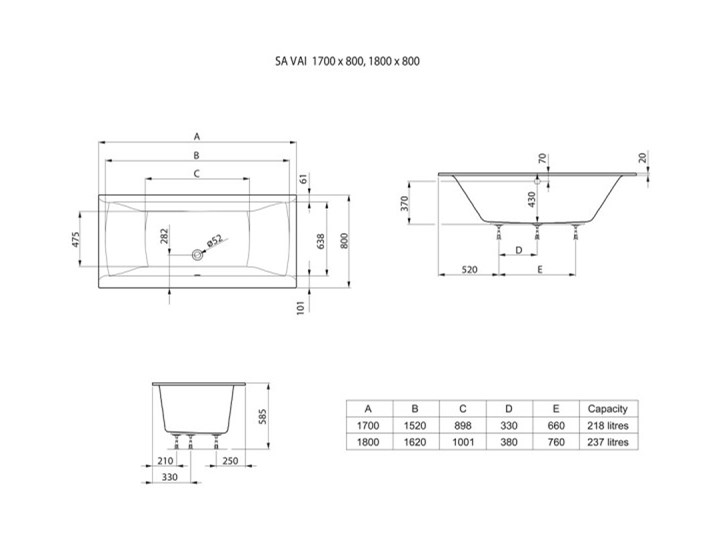 Roca Savai Slim wanna prostokątna 180x80 cm A248591000 Akryl Symetryczne Kategoria Wanny Kolor Biały