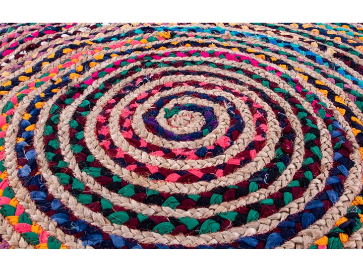 Dywan bawełniany kolorowy 100 cm Dywany Okrągły Wzór Paski 100x100 cm Bawełna Juta Pomieszczenie Salon