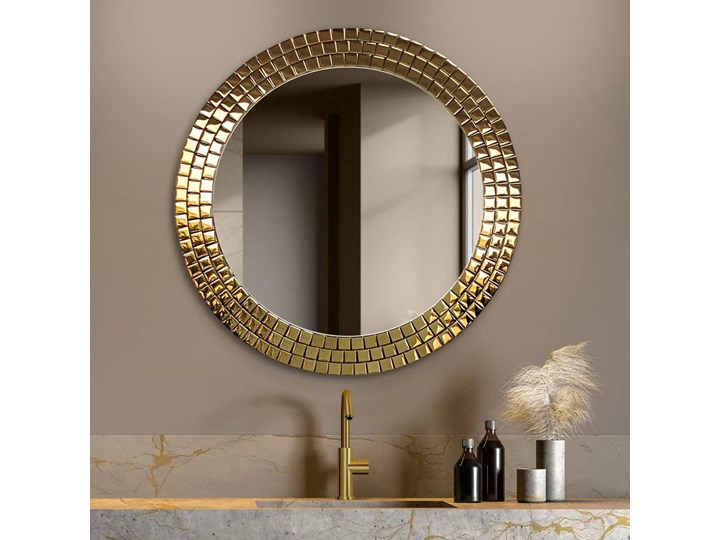 Lustro Aurora Gold Okrągłe Lustro z ramą Ścienne Styl Klasyczny Pomieszczenie Łazienka