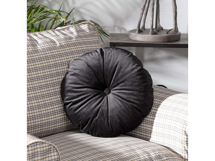 Poduszka okrągła Velvet z guzikiem, głęboka czerń, ⌀40 cm, Velvet Poliester Aksamit Poduszka dekoracyjna Okrągłe Pomieszczenie Salon