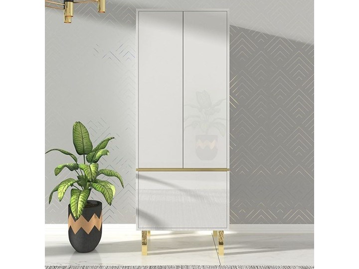 Elegancka biała szafa Dancan MAGICA ze złotymi dodatkami / wysoki połysk Płyta MDF Drewno Stal Wysokość 185 cm Płyta laminowana Głębokość 55 cm Metal Styl Minimalistyczny Szerokość 70 cm Pomieszczenie Przedpokój