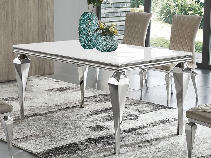 Stół MOLINNO GLAMUR I White 200 X 100 Szkło Kolor Biały Stal Wysokość 75 cm Szerokość 100 cm Długość 200 cm Kategoria Stoły kuchenne