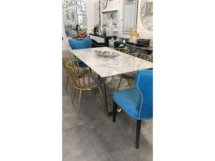 Stół MADERA GLAMUR Marmur Gold 160 x 80 Wysokość 75 cm Długość 160 cm Szerokość 80 cm Stal Styl Nowoczesny Pomieszczenie Stoły do salonu