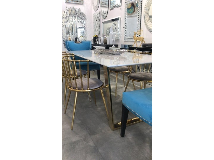 Stół MADERA GLAMUR Marmur Gold 160 x 80 Wysokość 75 cm Stal Szerokość 80 cm Kolor Złoty Długość 160 cm Rozkładanie