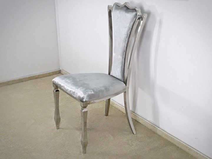 Krzesło Castill Glamur Silver Tapicerowane Tkanina Metal Stal Szerokość 52 cm Głębokość 49 cm Wysokość 105 cm Kolor Srebrny Styl Nowoczesny