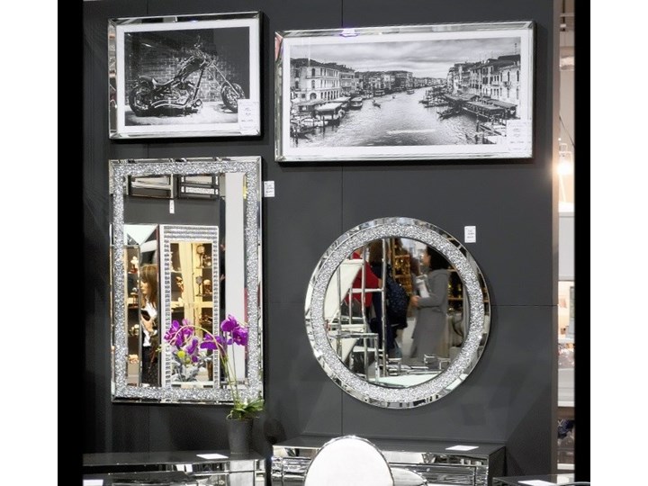 Lustro z kryształkami Angelitta II Glamur Ścienne Okrągłe Lustro bez ramy Pomieszczenie Salon